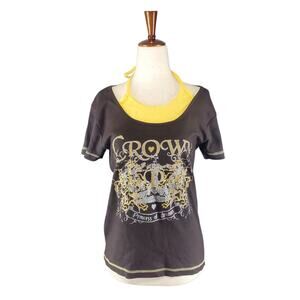 Euro Y2k Style Graphic T-Shirt W/ Built In Halter - Medium